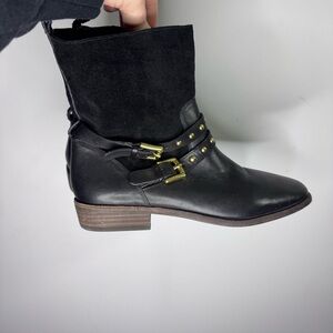 Coach Juliana Moto Boots Black Leather Studded Buckle Ankle Boots Women 7B